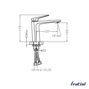 Vòi chậu rửa mặt dáng tiêu chuẩn Fratini Pisa Grey model 39040101GY