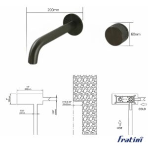 Vòi âm tường nóng lạnh điều chỉnh núm xoay Fratini Venice Black model 39041602BK
