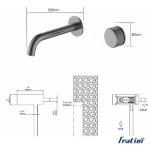 Vòi âm tường nóng lạnh điều chỉnh núm xoay Fratini Venice Grey model 39041612GY