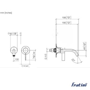 Vòi âm tường nóng lạnh Fratini Milano Black model 39041615BK