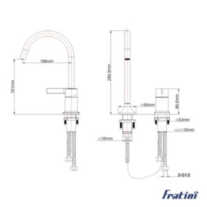 Vòi rửa mặt lắp bàn đá nóng lạnh Fratini Milano Grey model 39041722GY