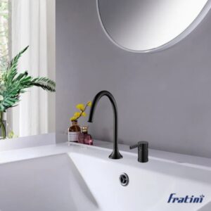 Vòi rửa mặt lắp bàn đá nóng lạnh Fratini Milano black model 39041721BK