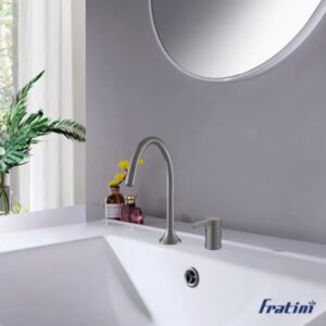 Vòi rửa mặt lắp bàn đá nóng lạnh Fratini Milano Grey model 39041722GY