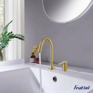 Vòi rửa mặt lắp bàn đá nóng lạnh Fratini Milano Gold model 39041723GL
