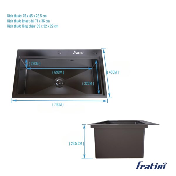 Chậu rửa bát Fratini Milano 1 hố model 390902077545GY